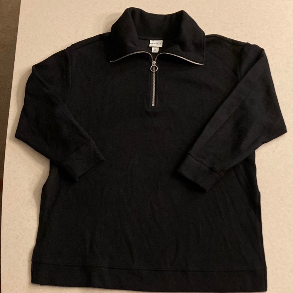 Ava & Viv Black Quarter-Zip Ribbed Shirt Women Size XXL